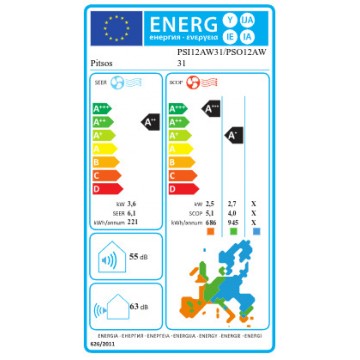 Pitsos PSI12AW31/PSO12AW31 Ioli Premium Κλιματιστικό Inverter 12000 BTU A++/A+ με Ιονιστή και WiFi